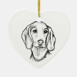 Ornamento De Cerâmica esboço desenhado à mão de dachshund cachorro filho