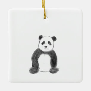 Ornamento De Cerâmica Esboço preto e branco do panda