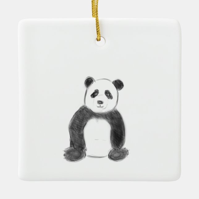 Ornamento De Cerâmica Esboço preto e branco do panda (Frente)