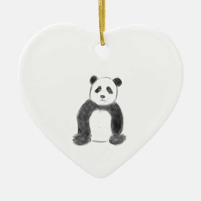 Ornamento De Cerâmica Esboço preto e branco do panda (Frente)