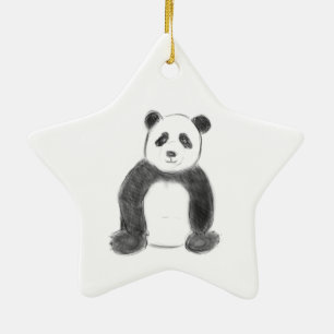 Ornamento De Cerâmica Esboço preto e branco do panda