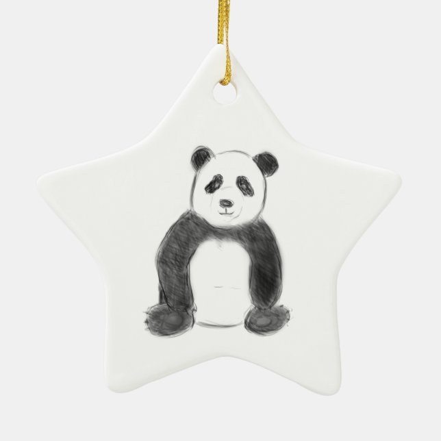 Ornamento De Cerâmica Esboço preto e branco do panda (Verso)