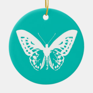 Ornamento De Cerâmica Esboço, turquesa e branco da borboleta