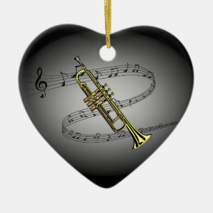 Ornamento De Cerâmica Escala Musical de Trompete ~ Cinza Negra ~ Fundo