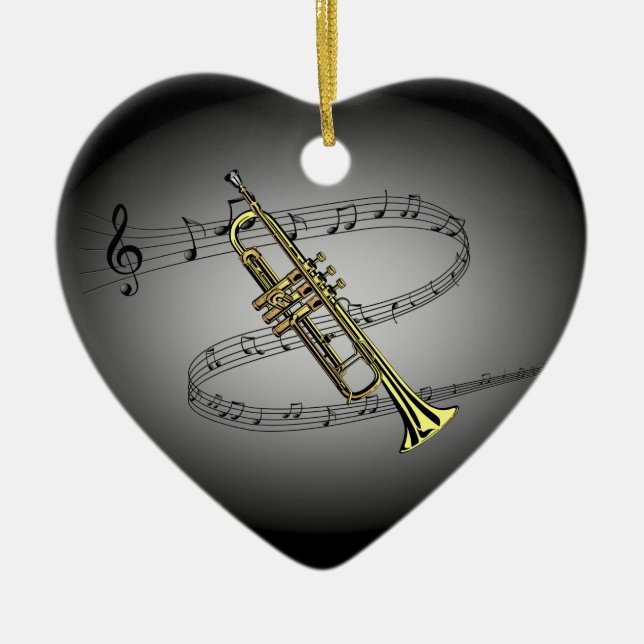 Ornamento De Cerâmica Escala Musical de Trompete ~ Cinza Negra ~ Fundo (Frente)