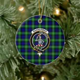 Ornamento De Cerâmica Escocês Clã Bannerman Tartan e Crest