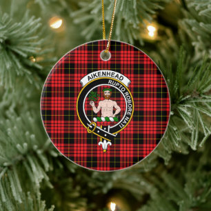 Ornamento De Cerâmica Escocês Clan Aikenhead Tartan e Crest