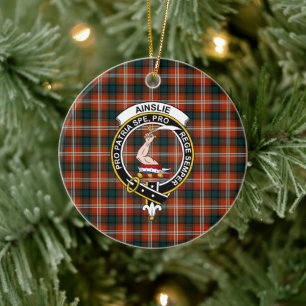 Ornamento De Cerâmica Escocês Clan Ainslie Tartan e Crest