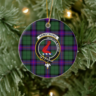 Ornamento De Cerâmica Escocês Clan Armstrong Modern Tartan e Crest