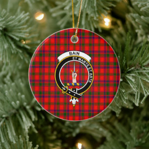 Ornamento De Cerâmica Escocês Clan Bain Tartan e Crest
