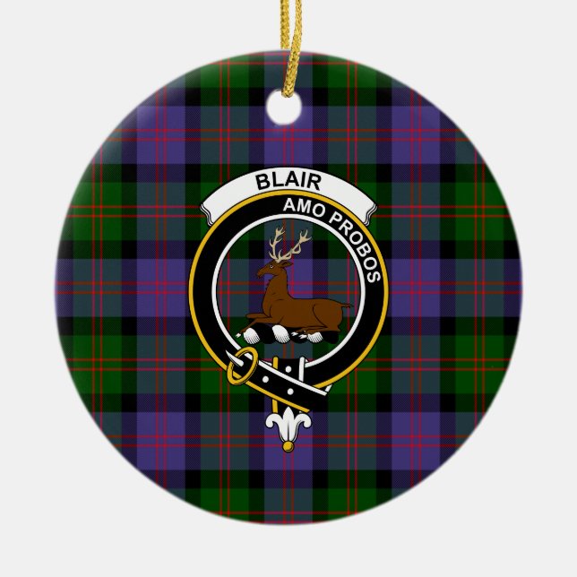 Ornamento De Cerâmica Escocês Clan Blair Modern Tartan e Crest (Frente)