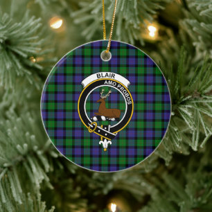 Ornamento De Cerâmica Escocês Clan Blair Tartan e Crest