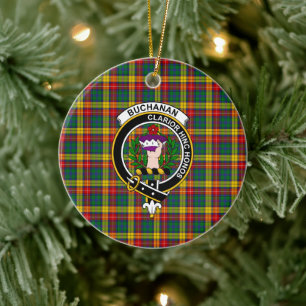 Ornamento De Cerâmica Escocês Clan Buchanan Tartan e Crest