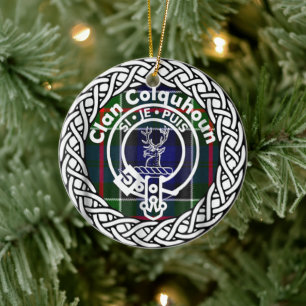 Ornamento De Cerâmica Escocês Clan Colquhoun Tartan e Crest