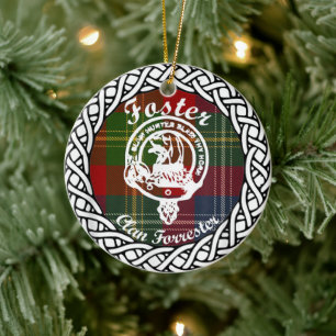 Ornamento De Cerâmica Escocês Clan Foster Tartan e Crest