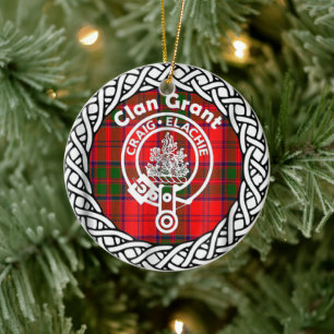 Ornamento De Cerâmica Escocês Clan Grant Tartan e Crest