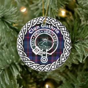 Ornamento De Cerâmica Escocês Clan Guthrie Tartan e Crest