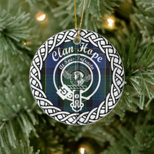 Ornamento De Cerâmica Escocês Clan Hope Tartan e Crest