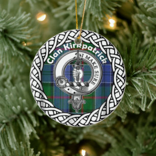 Ornamento De Cerâmica Escocês Clan Kirkpatrick Old Tartan e Crest