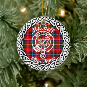 Ornamento De Cerâmica Escocês Clan Mitchell Tartan e Crest