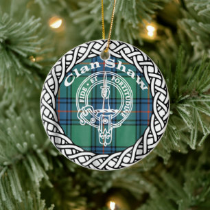 Ornamento De Cerâmica Escocês Clan Shaw Tartan e Crest