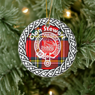 Ornamento De Cerâmica Escocês Clan Stewart Tartan e Crest