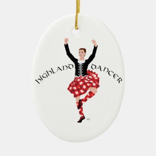 Ornamento De Cerâmica Escócia Highland Fling - Xadrez vermelha