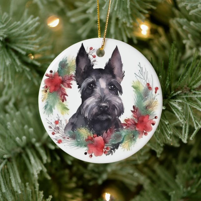 Ornamento De Cerâmica Escócia Terrier Christmas Wreath Festivo Pup (Árvore)