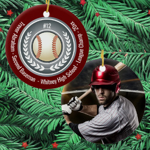 Ornamento De Cerâmica Escola de Jogador de Beisebol Foto Cinza Prata Ver