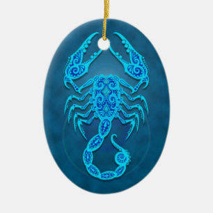 Ornamento De Cerâmica Escorpião tribal azul intrincada