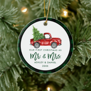 Ornamento De Cerâmica Escoteiro de Pincel - Cor d'água Vintage Red Truck