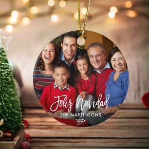 Ornamento De Cerâmica Escoteiro Feliz Navidad Foto Vermelho De Volta