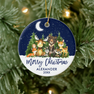 Ornamento De Cerâmica Escova-Pincel Animais da Floresta Azul