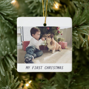 Ornamento De Cerâmica Escrita de Fotos de Primeiro Natal Pet Dog Cute