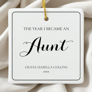 Ornamento De Cerâmica Escrita Preta e Branca Simples Primeira Tia de Nat