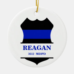 Ornamento De Cerâmica Escudo da Polícia Thin Blue Line Personalizado