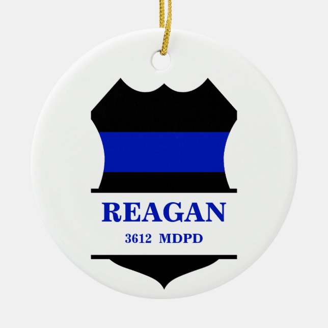 Ornamento De Cerâmica Escudo da Polícia Thin Blue Line Personalizado (Frente)