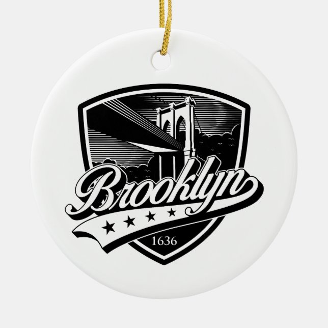 Ornamento De Cerâmica Escudo Elegante do Brooklyn e Design Swoosh (Frente)