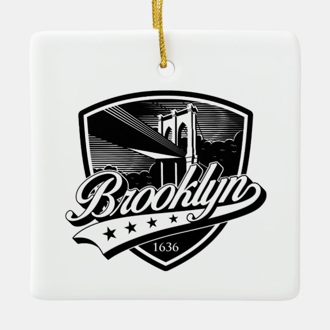 Ornamento De Cerâmica Escudo Elegante do Brooklyn e Design Swoosh (Frente)