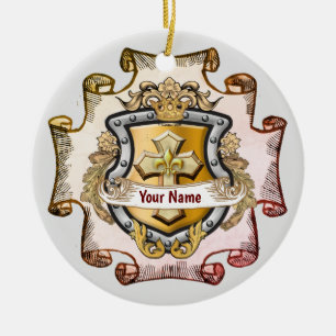 Ornamento De Cerâmica Escudo Sobrenome Cristos Cruz