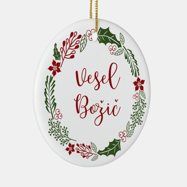 Ornamento De Cerâmica Esloveno Feliz Natal Wreath, Vesel Božič (Direito )