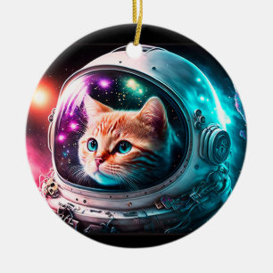 Ornamento De Cerâmica Espaço Engraçado Astronauta Gatinho Galáxia Univer