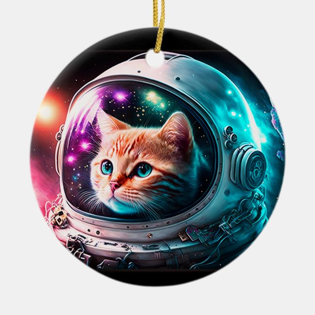 Ornamento De Cerâmica Espaço Engraçado Astronauta Gatinho Galáxia Univer (Frente)