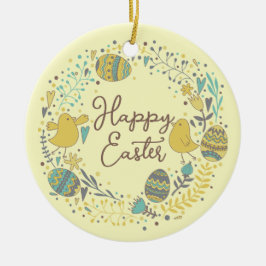 Ornamento De Cerâmica Espada Colorida de Pintinhos Alegres Ovos e Saudaç