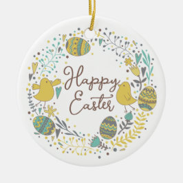 Ornamento De Cerâmica Espada Colorida de Pintinhos Alegres Ovos e Saudaç