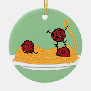 Ornamento De Cerâmica Espaguetes e Meatballs felizes