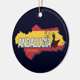 Ornamento De Cerâmica Espanha Andalusia Mapa de Férias Flamenco Vintage