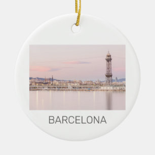 Ornamento De Cerâmica Espanha Catalunha de Barcelona Skyline Sunset