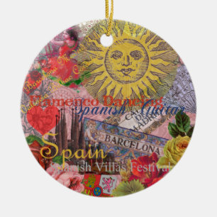 Ornamento De Cerâmica Espanha Vintage Sol Viagem Colagem Retro Europa