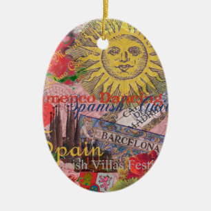 Ornamento De Cerâmica Espanha Vintage Sol Viagem Colagem Retro Europa